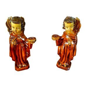 Vintage Christmas Holiday Angels 10” Pair Candle Stick Holders Japan New w/tag